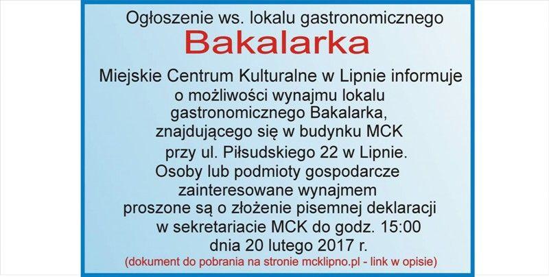 Ogłoszenie ws. lokalu gastronomicznego Bakalarka