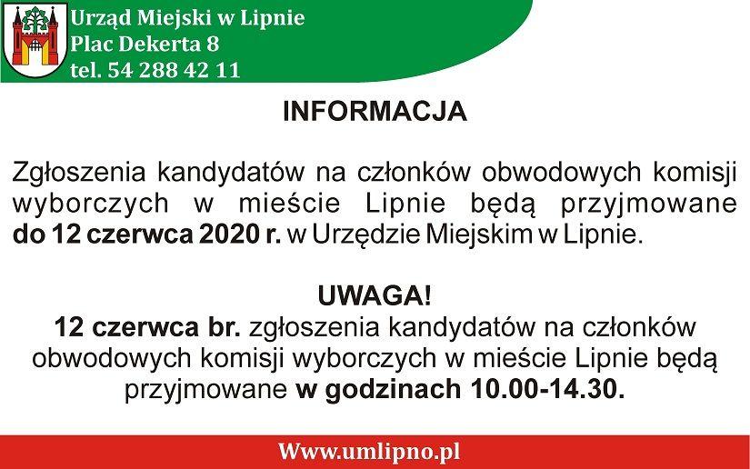 Informacja  - wybory Prezydenta Rzeczypospolitej Polskiej 28 czerwca 2020r.