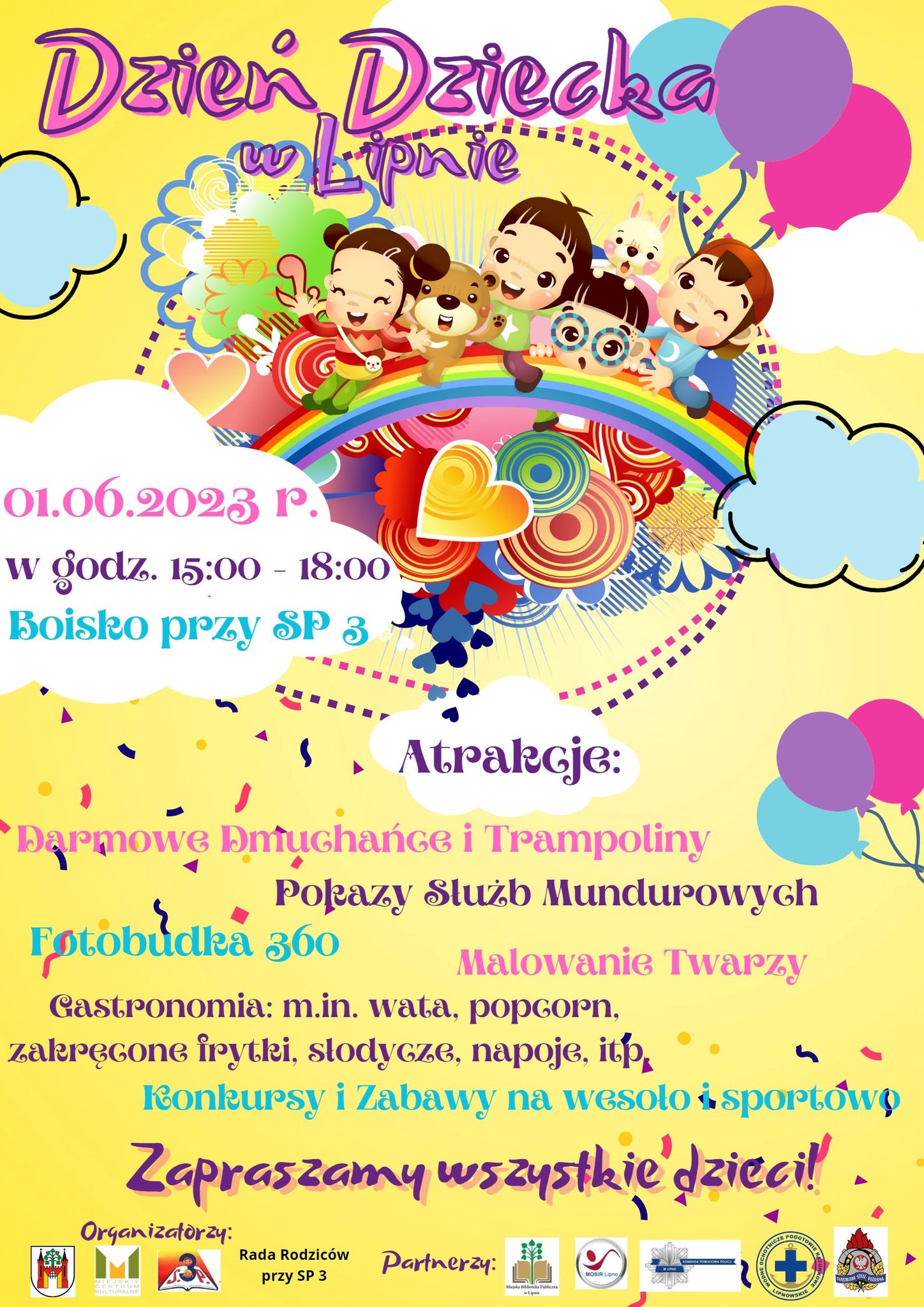 Plakat wydarzenia Dzień Dziecka przy Szkole Podstawowej nr 3