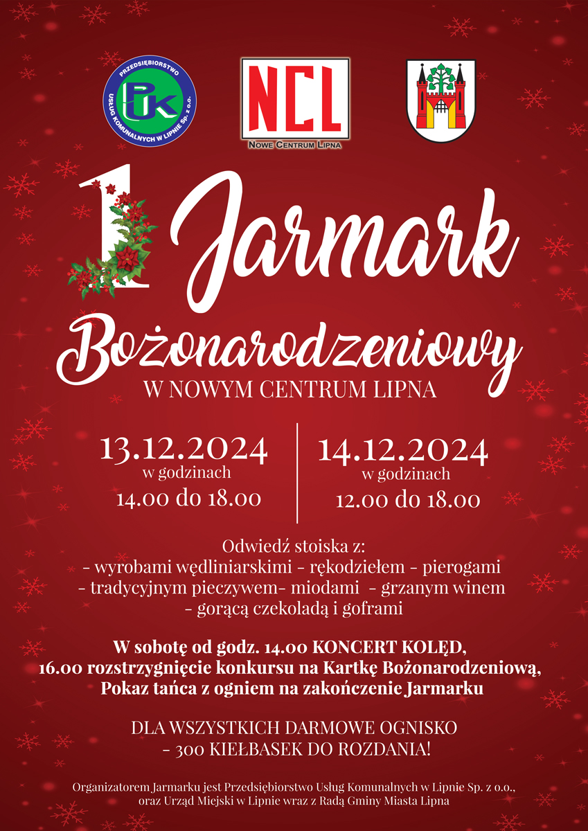 Plakat wydarzenia 1. Jarmark Bożonarodzeniowy w Nowy Centrum Lipna