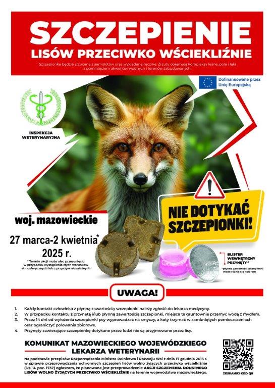 Informacja Kujawsko-Pomorskiego Wojewódzkiego Lekarza Weterynarii ws. wiosennej akcji szczepienia lisów na terenie woj. mazowieckiego.
