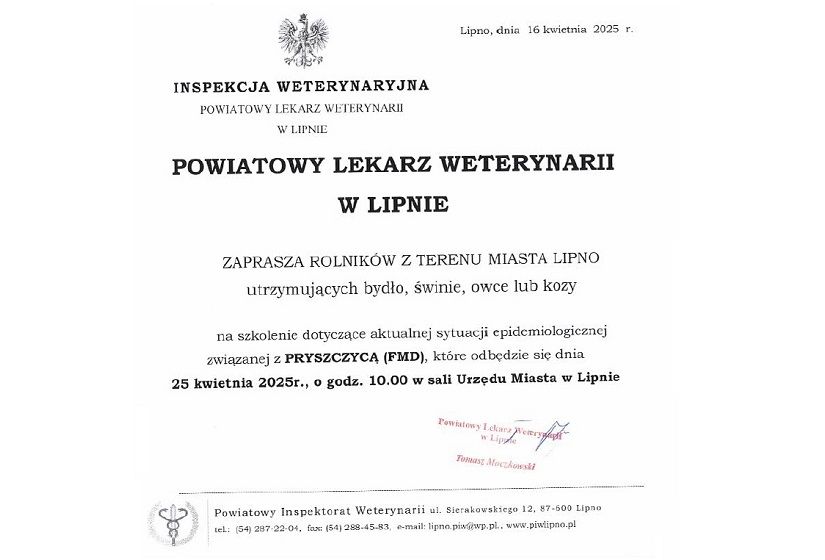 Informacja dla rolników z miasta Lipna