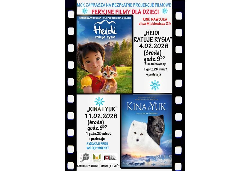 Z okazji ferii MCK zaprasza na bezpłatne pokazy filmowe