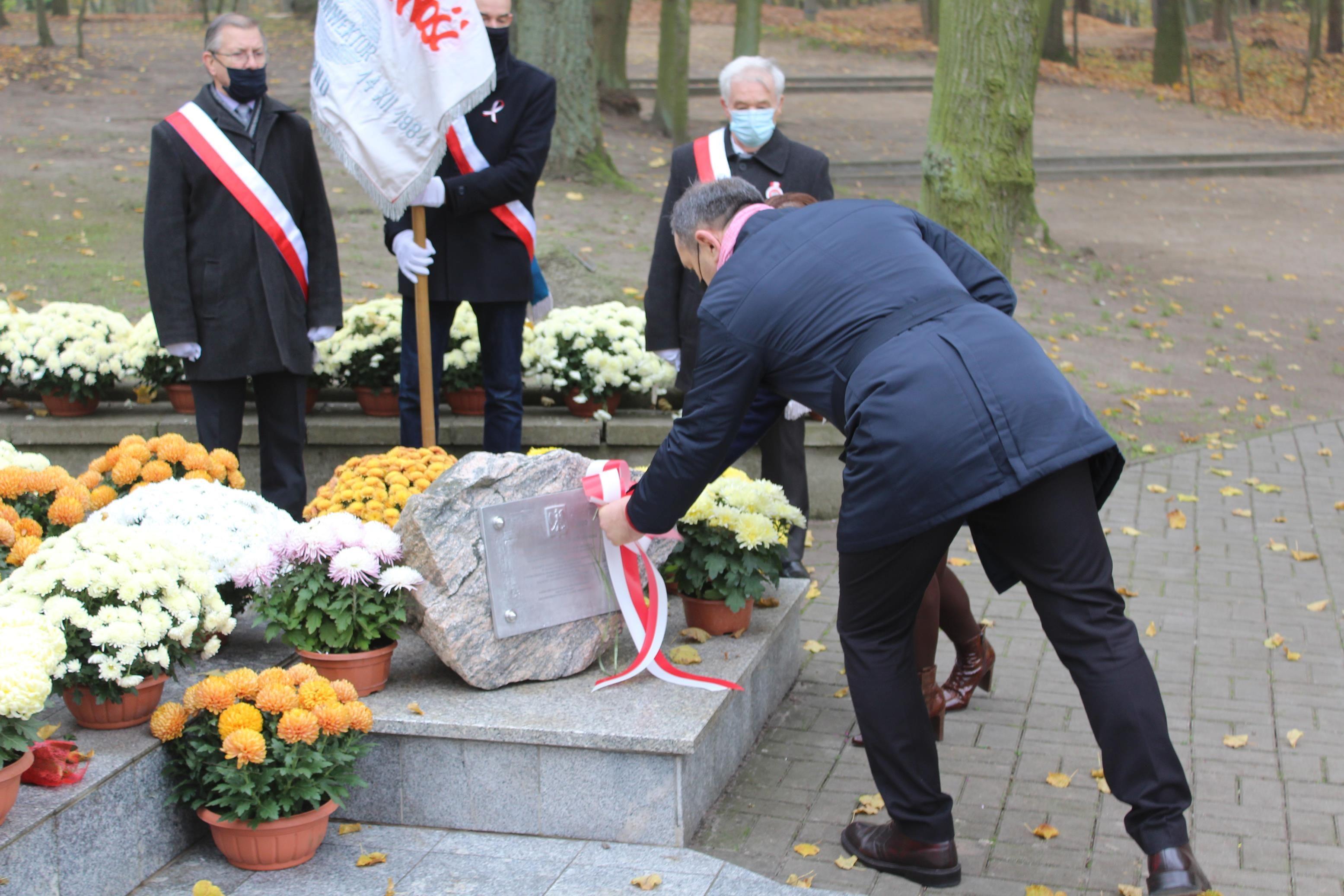 Odsłonięcie tablicy przy Pomniku Niepodległości w Parku Miejskim - kliknięcie spowoduje powiększenie