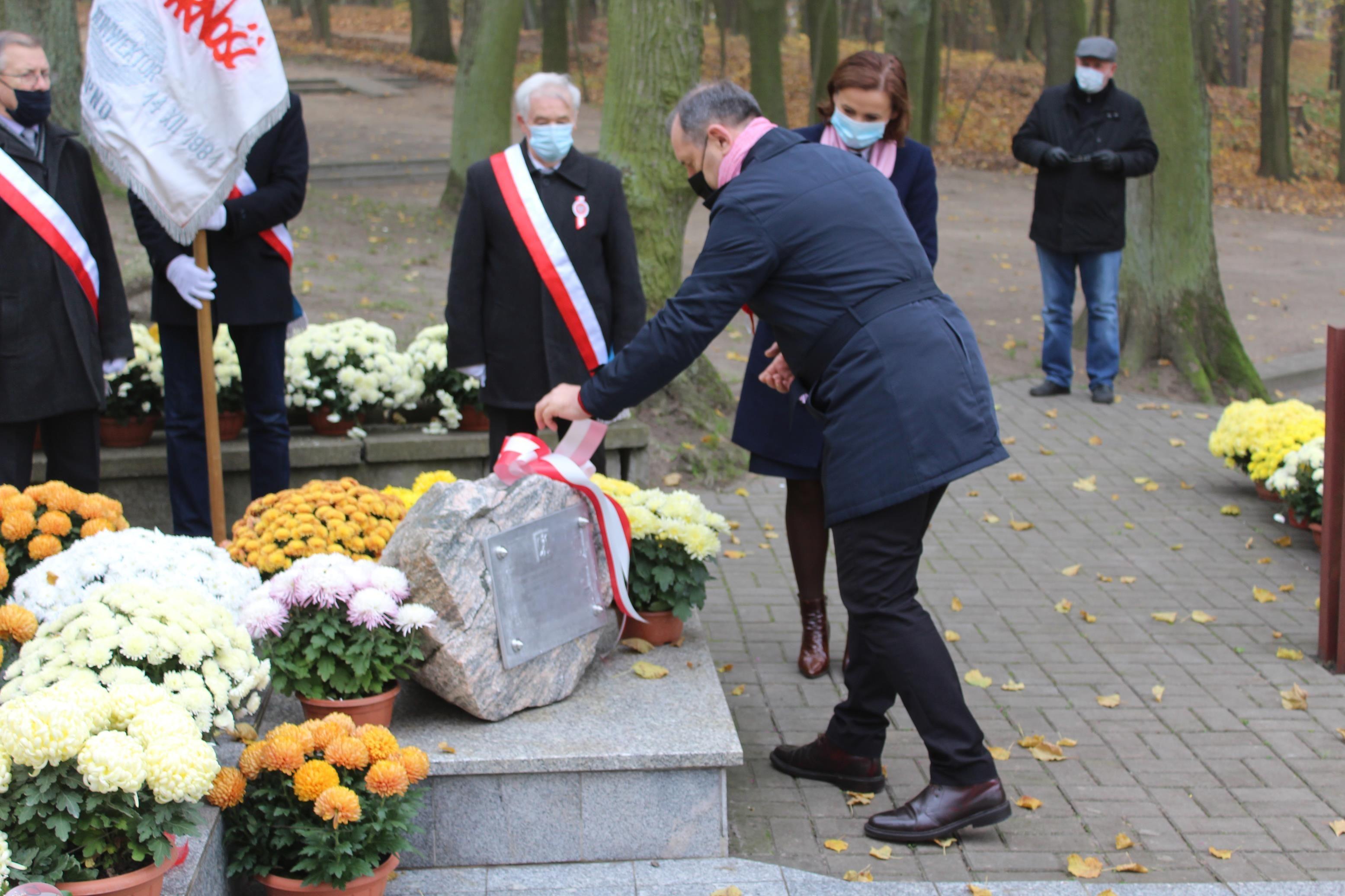 Odsłonięcie tablicy przy Pomniku Niepodległości w Parku Miejskim - kliknięcie spowoduje powiększenie