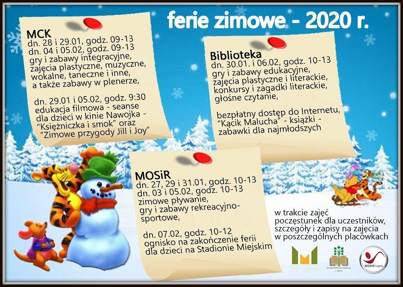 Ferie zimowe 2020 - ogłoszenie o zapisach na zajęcia 