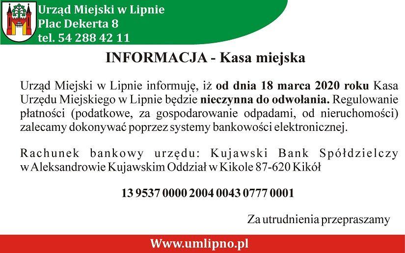 Informacja - nieczynna kasa miejska