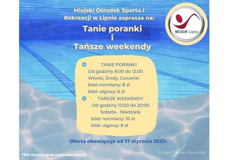 Tanie poranki i tańsze weekendy - kryta pływalnia - zmiany godzin i dni otwarcia