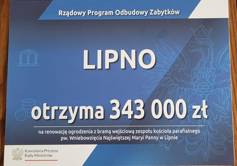 Dofinansowanie dla Lipna w ramach Rządowego Programu Odbudowy Zabytków