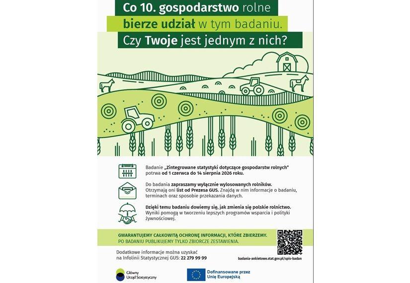 „Zintegrowane statystyki dotyczące gospodarstw rolnych” - informacja o badaniu