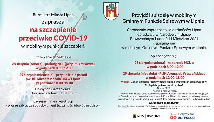 Zaproszenie na szczepienie przeciwko COVID-19 i udział w Narodowym Spisie Powszechnym Ludności i Mieszkań 2021