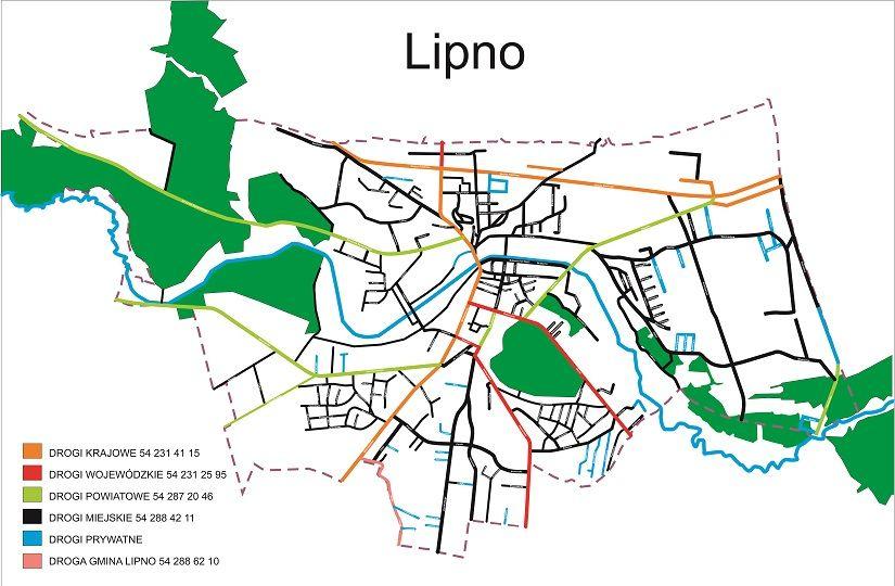Wykaz zarządców dróg i ulic w Lipnie - mapa