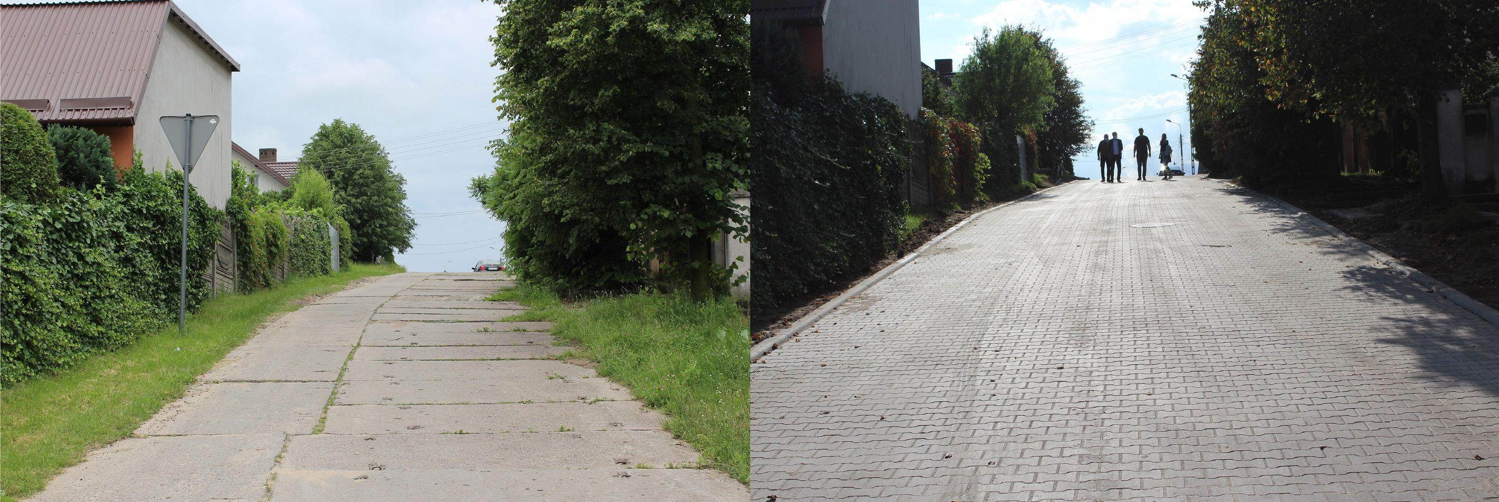 Przebudowa ulicy Olszowej w Lipnie, stan sprzed i po remoncie - kliknięcie spowoduje powiększenie obrazka
