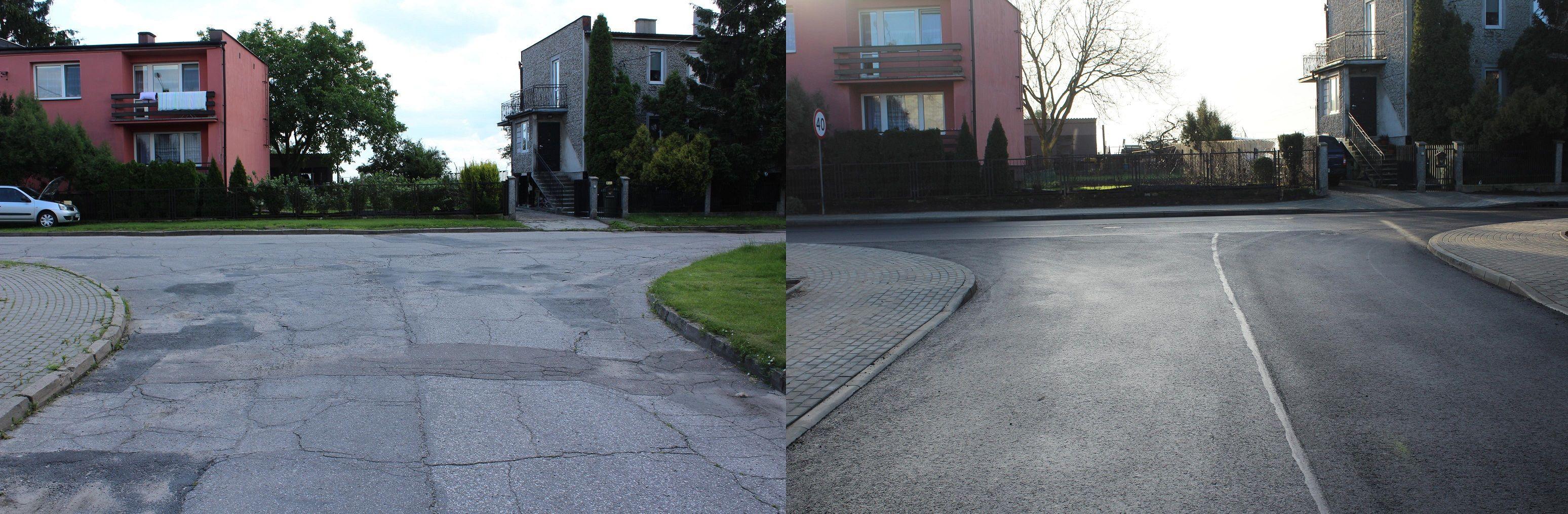 Przebudowa ulicy Jabłoniowej - stan przed i po - kliknięcie spowoduje powiększenie obrazka